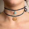 Bracciale/collana Tessuto Fiori Onda Celeste