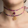Bracciale/collana Tessuto Fiori Carpe Fucsia