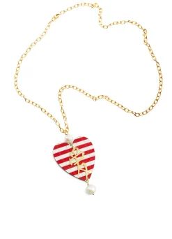 Collana Cuore Righe Rubino