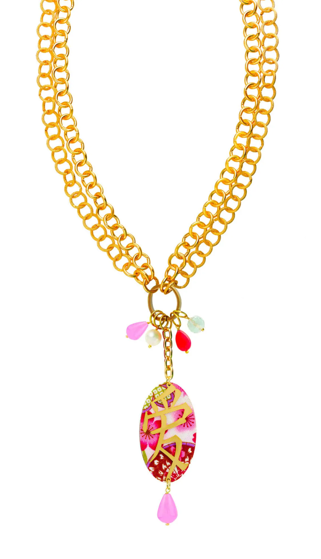 Collana Doppia Amore Rosa Fluo