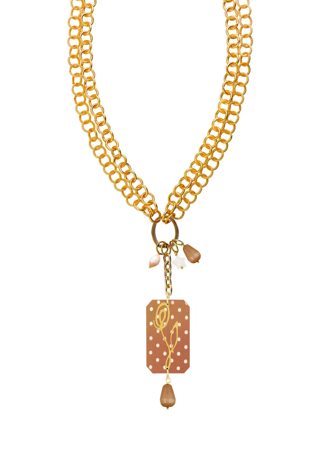 Collana Doppia Fiore Pois Marrone