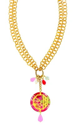 Collana Doppia Fiore Rosa Fluo