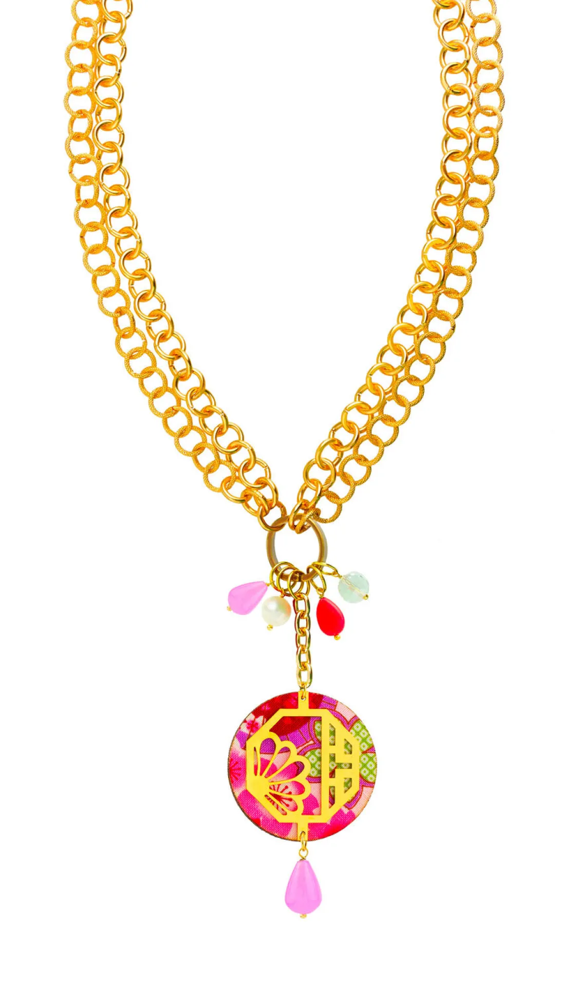 Collana Doppia Fiore Rosa Fluo