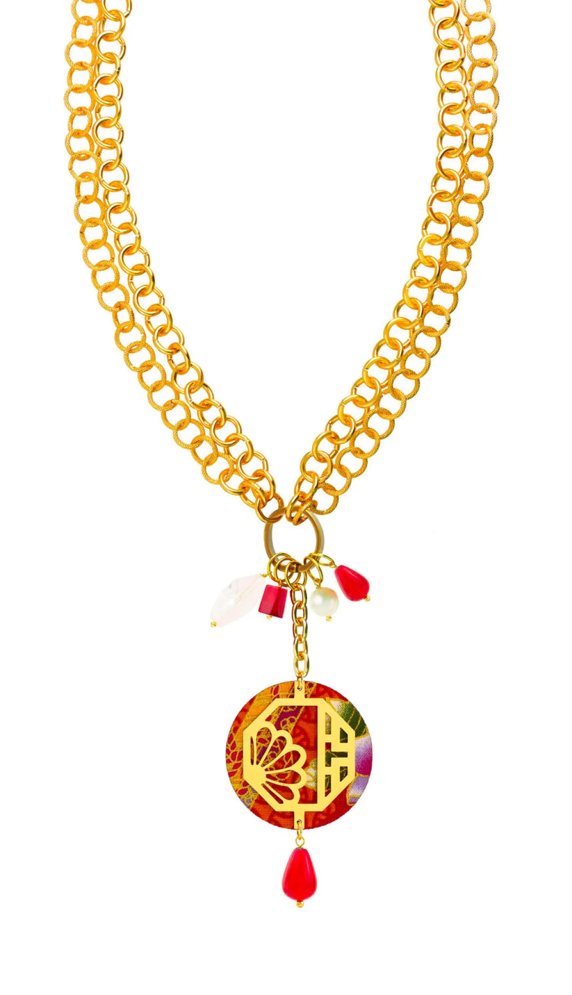 Collana Doppia Fiore Rubino