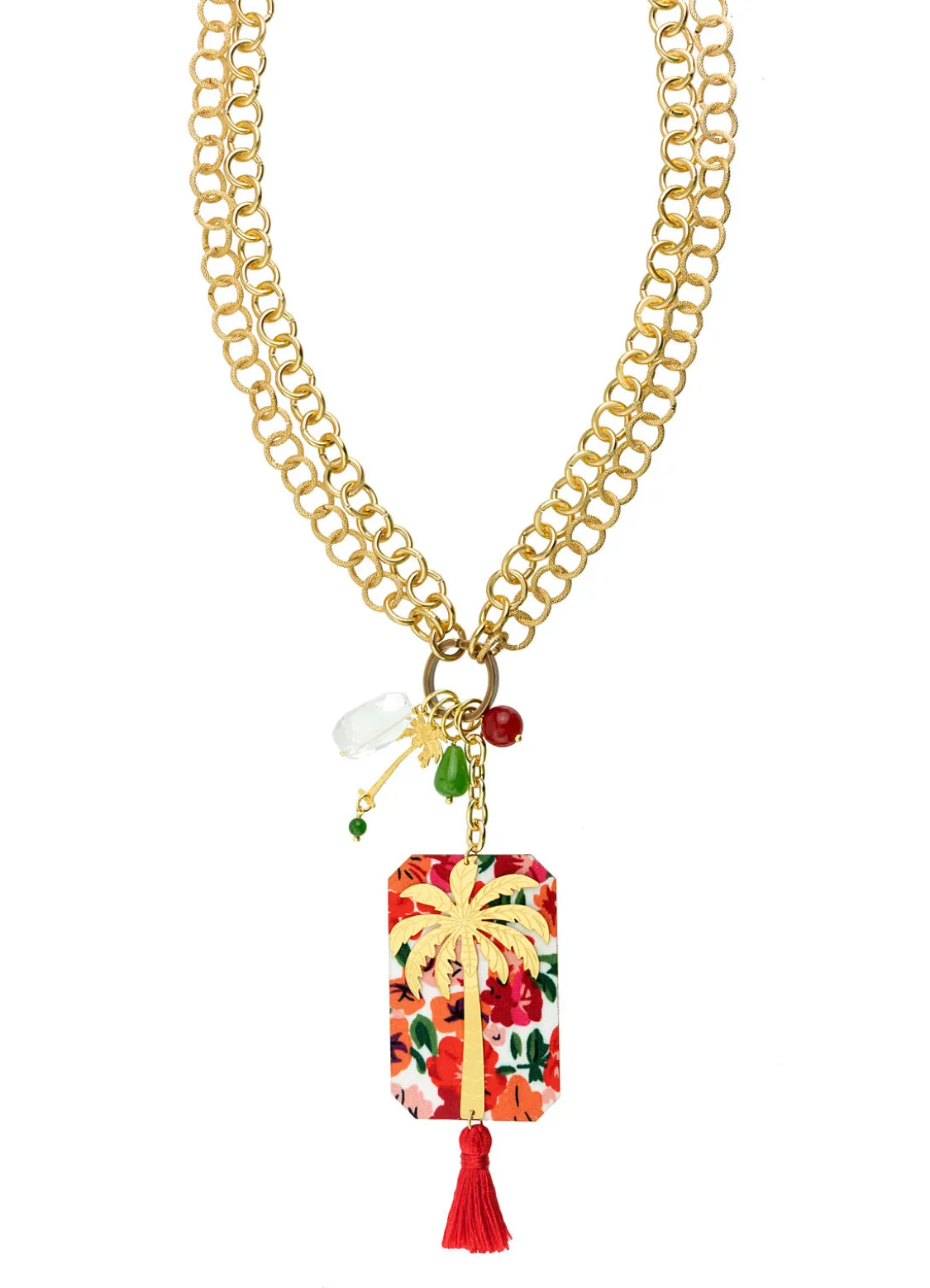 Collana Doppia Palma Fiore Rubino