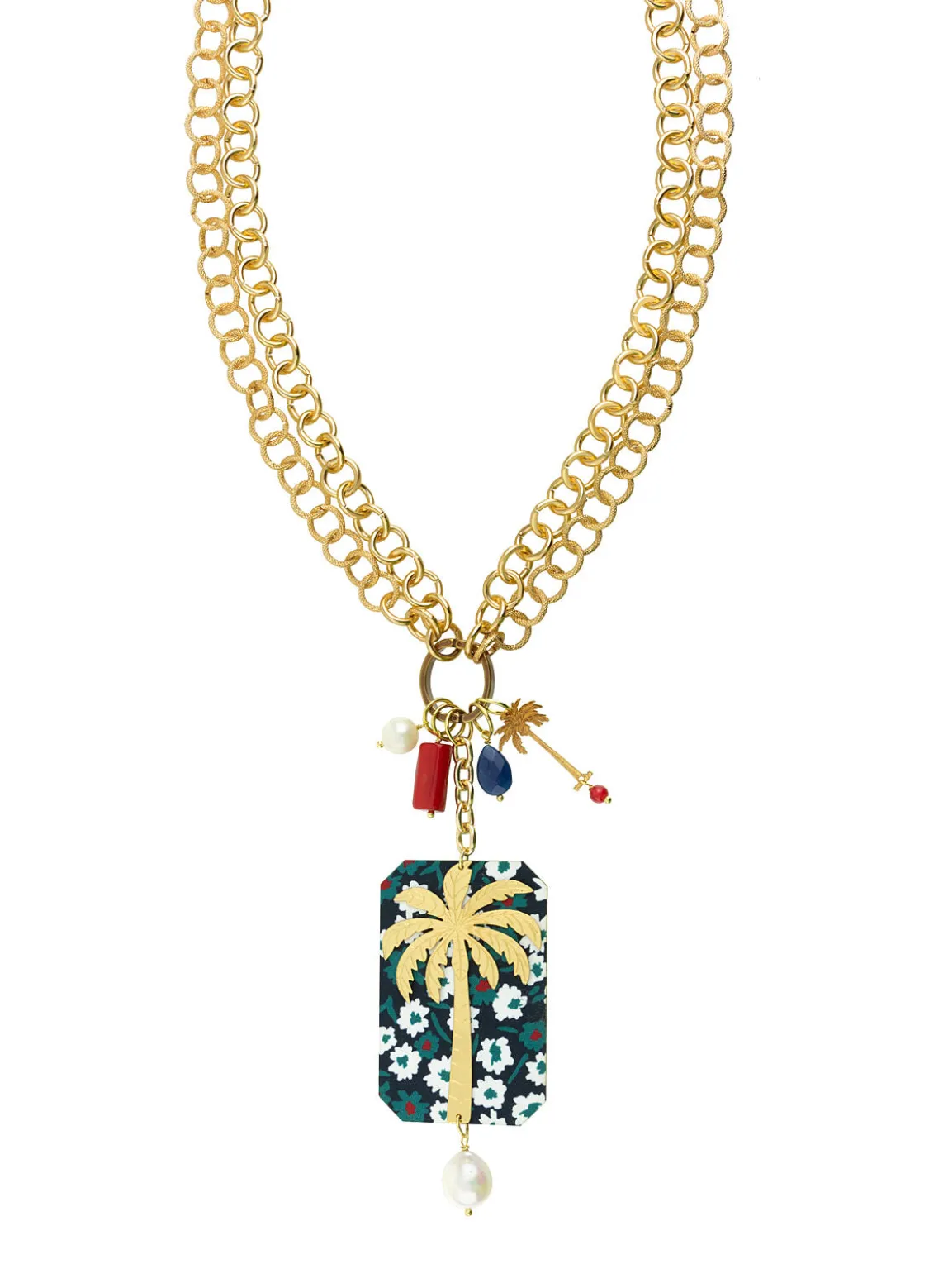 Collana Doppia Palma Fiore Perla