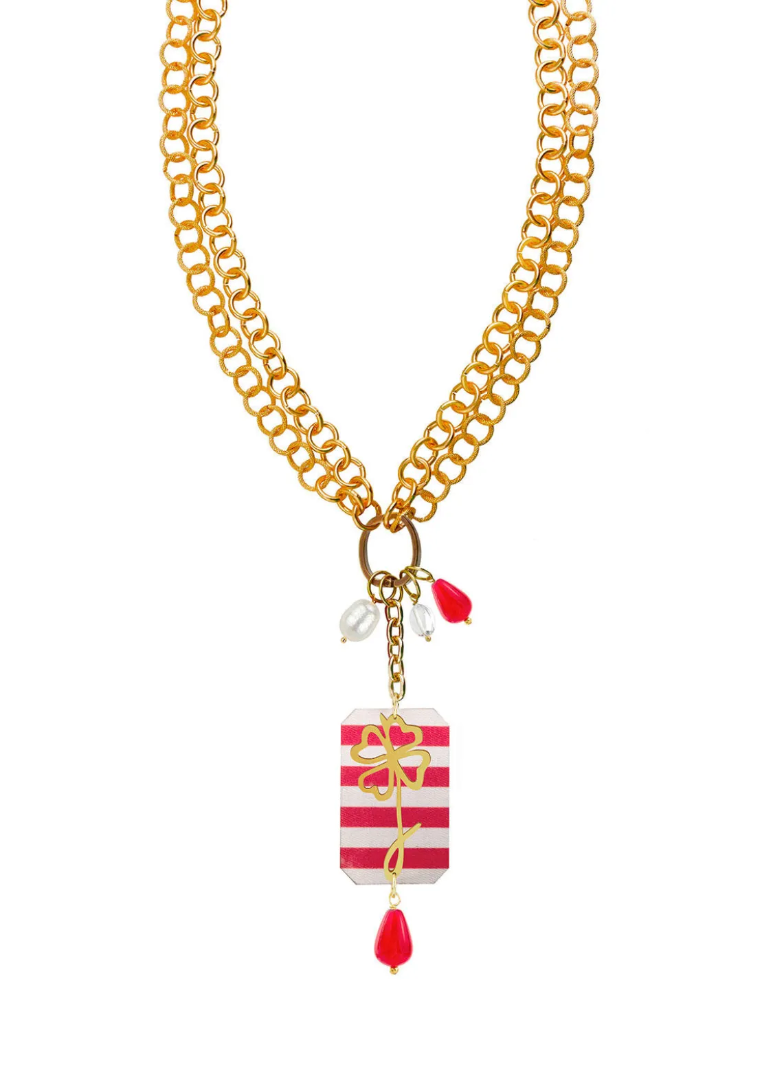 Collana Doppia Quadrifoglio Righe Rubino