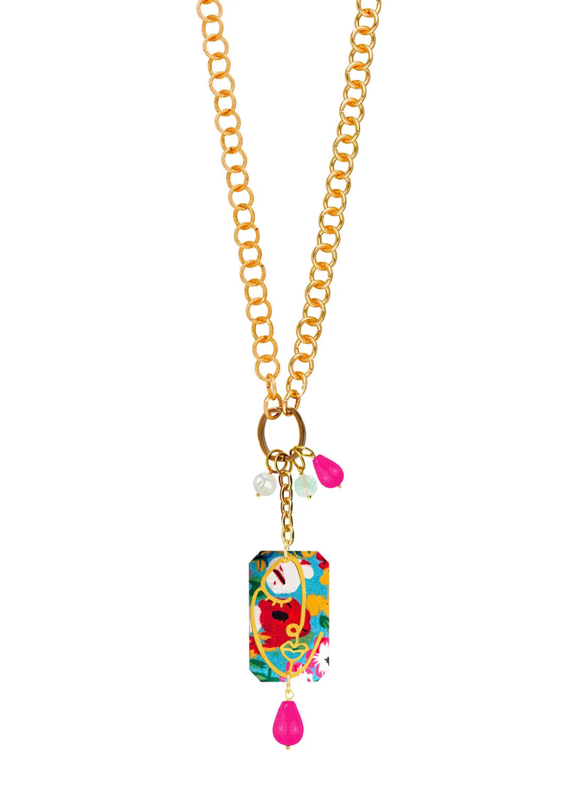 Collana Doppia Viso Fiori Fucsia