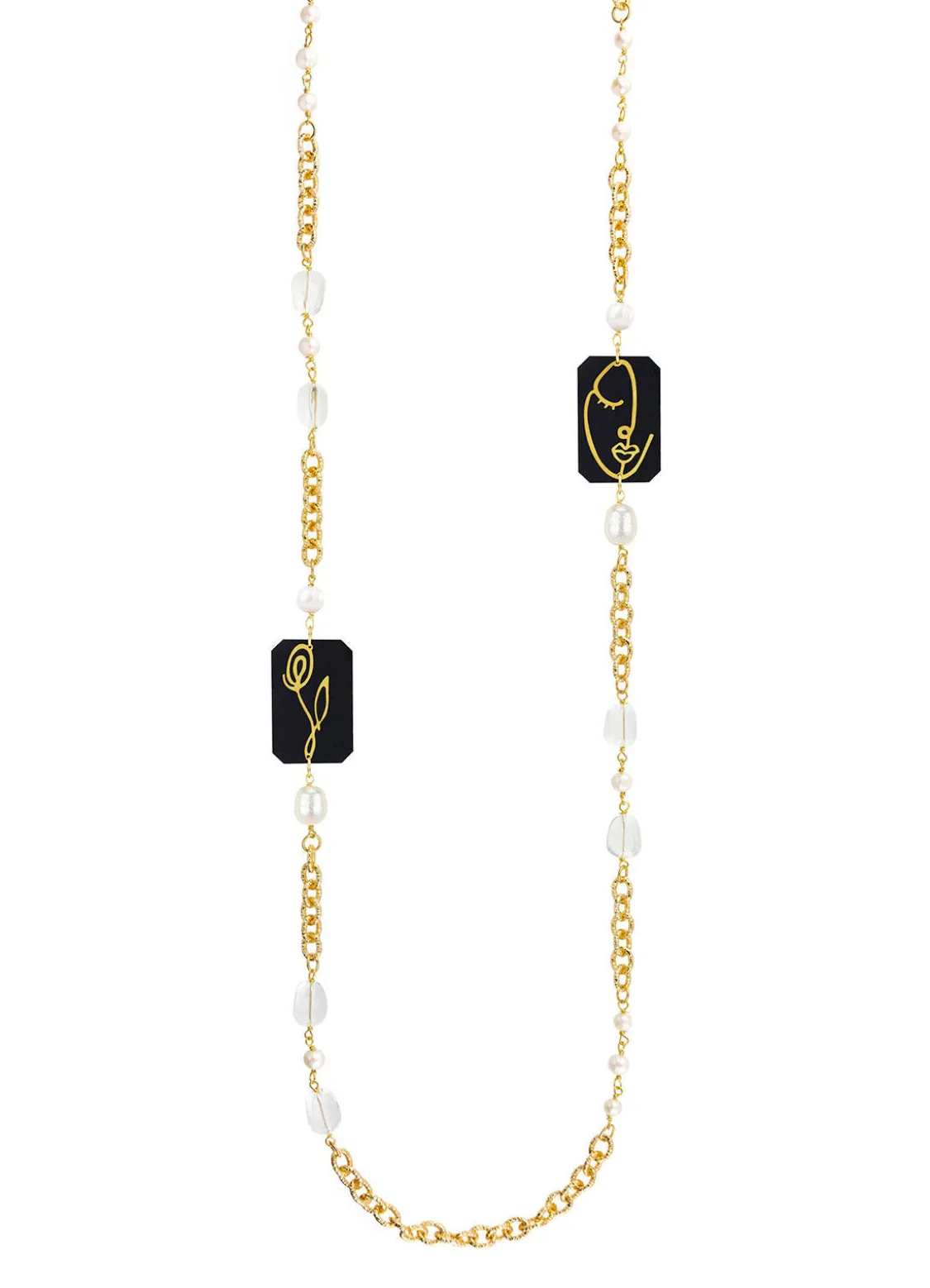 Collana Lebolina Viso E Fiore Plexi Nero Perla
