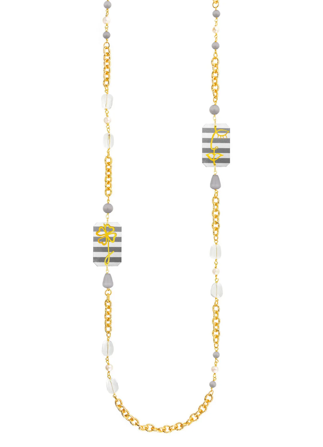 Collana Lebolina Viso E Quadrifoglio Righe Grigio
