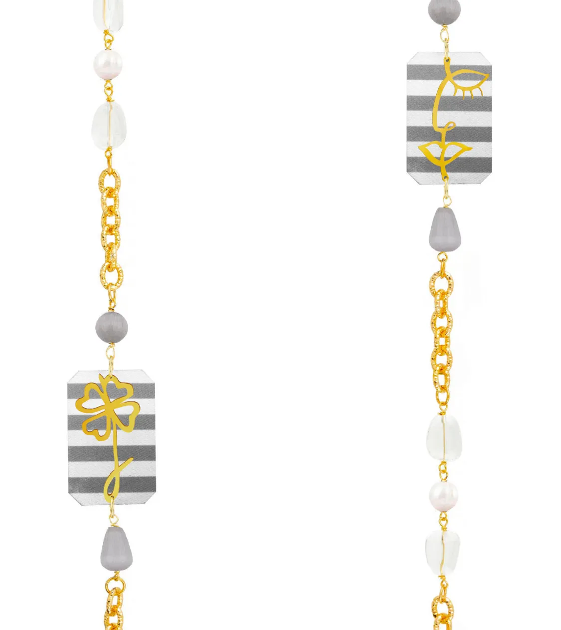 Collana Lebolina Viso E Quadrifoglio Righe Grigio