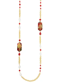 Collana Lunga Cuore E Quadrifoglio Rubino E Cristalli