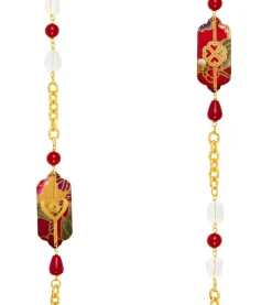Collana Lunga Cuore E Quadrifoglio Rubino E Cristalli