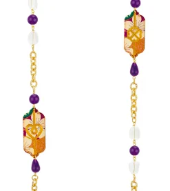 Collana Lunga Cuore E Quadrifoglio Viola E Cristalli