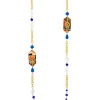 Collana Lunga Cuore E Quadrifoglio Blu E Cristalli