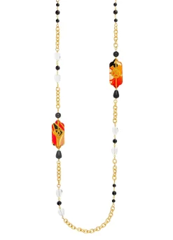 Collana Lunga Cuore E Quadrifoglio Nero E Cristalli