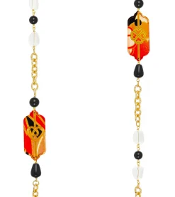 Collana Lunga Cuore E Quadrifoglio Nero E Cristalli