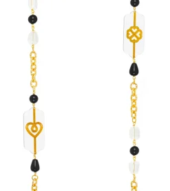 Collana Lunga Pois Cuore E Quadrifoglio Plexi Trasparente Nero