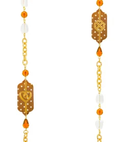 Collana Lunga Pois Cuore E Quadrifoglio Marrone