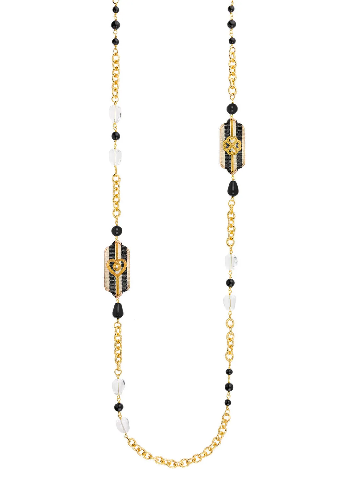 Collana Lunga Righe Nere Pietre Nere E Cristalli