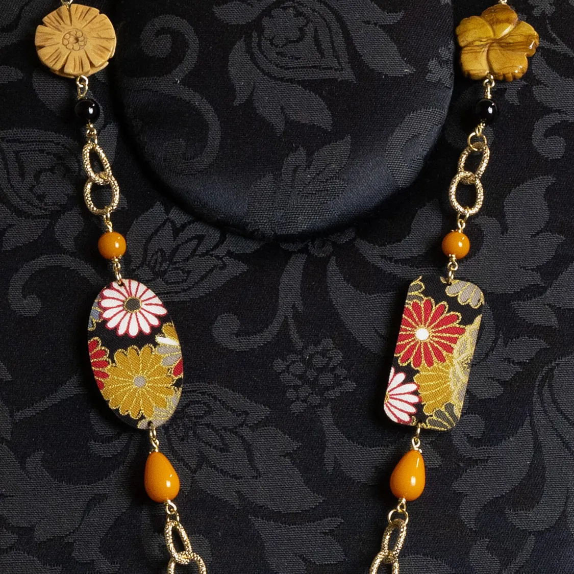 Collana Solo Io Fiori Marroni Pietre Nero