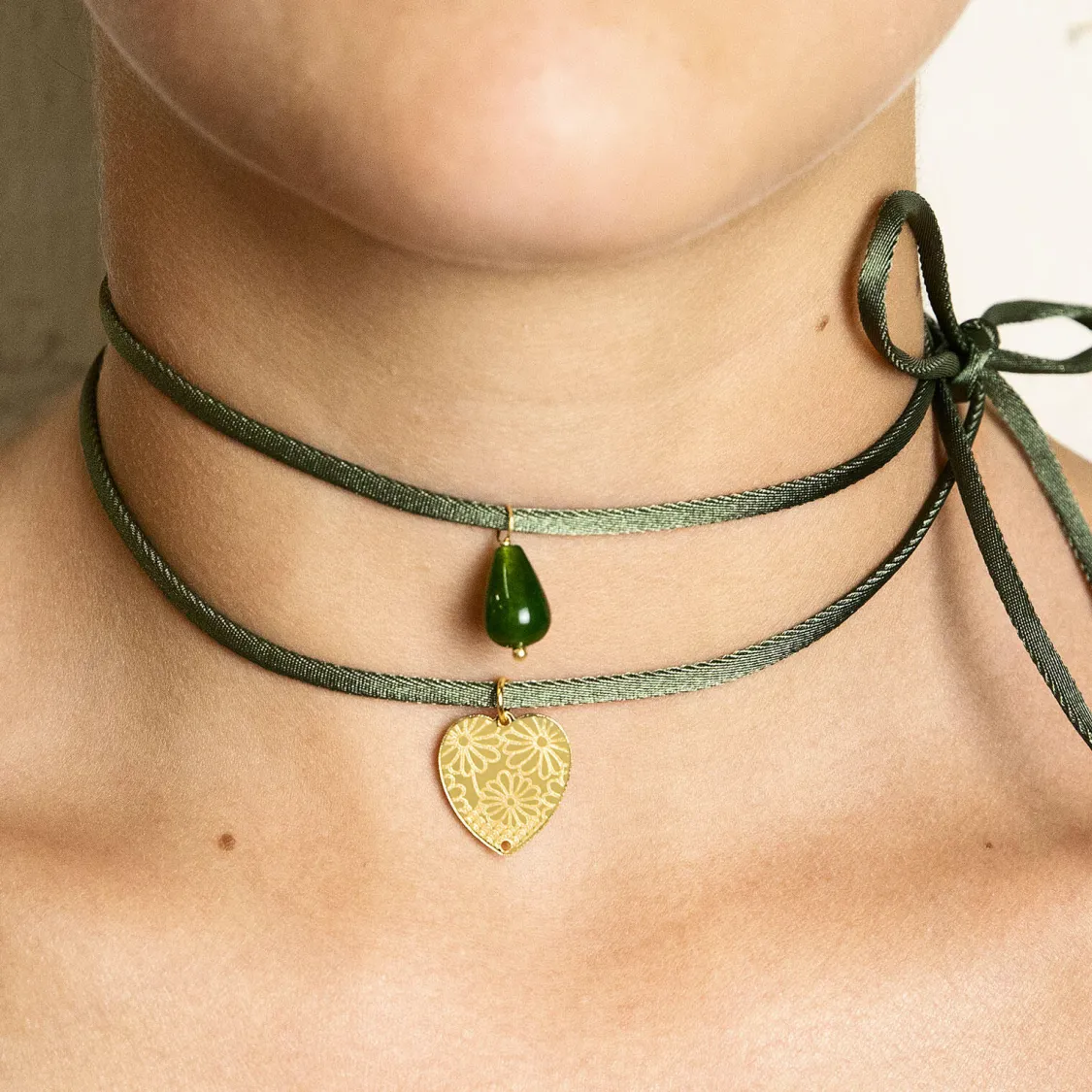 Collana Tessuto Cuore Verde