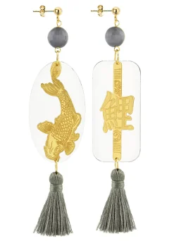 Orecchini Carpa Plexi Trasparente Nappa Grigio