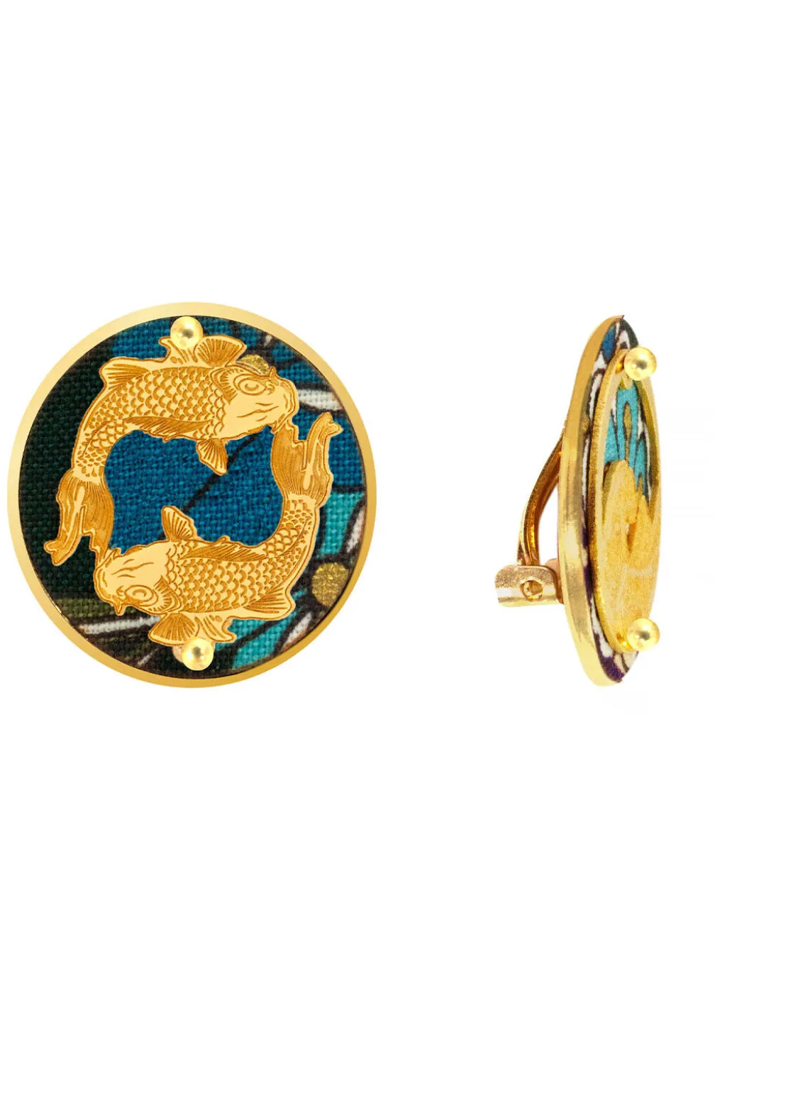Orecchini Carpe Clips Tondo Azzurro