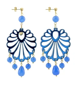 Orecchini Chandelier Conchiglia Plexi Azzurro