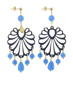 Orecchini Chandelier Conchiglia Plexi Azzurro