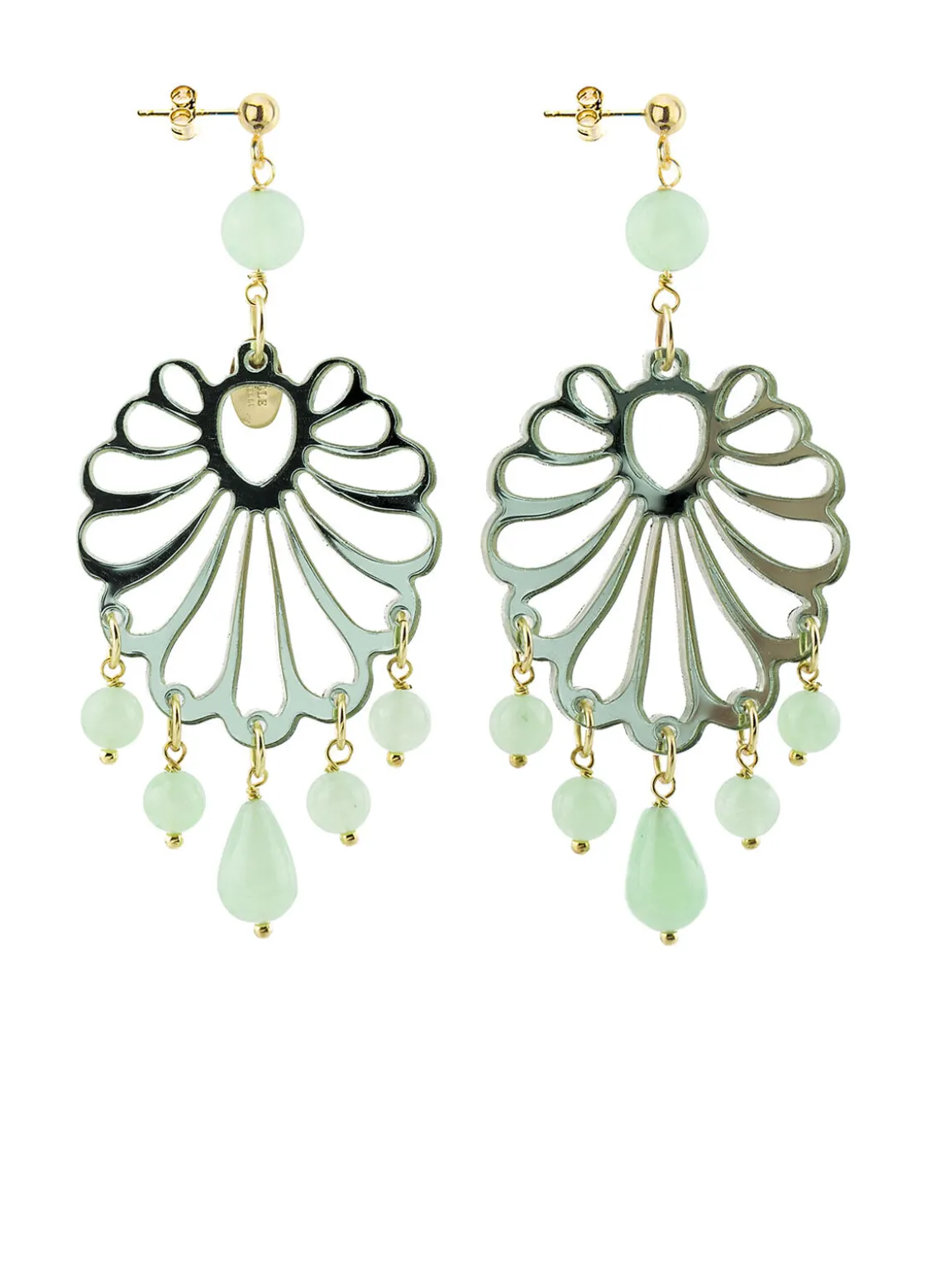 Orecchini Chandelier Conchiglia Plexi Verde Giada