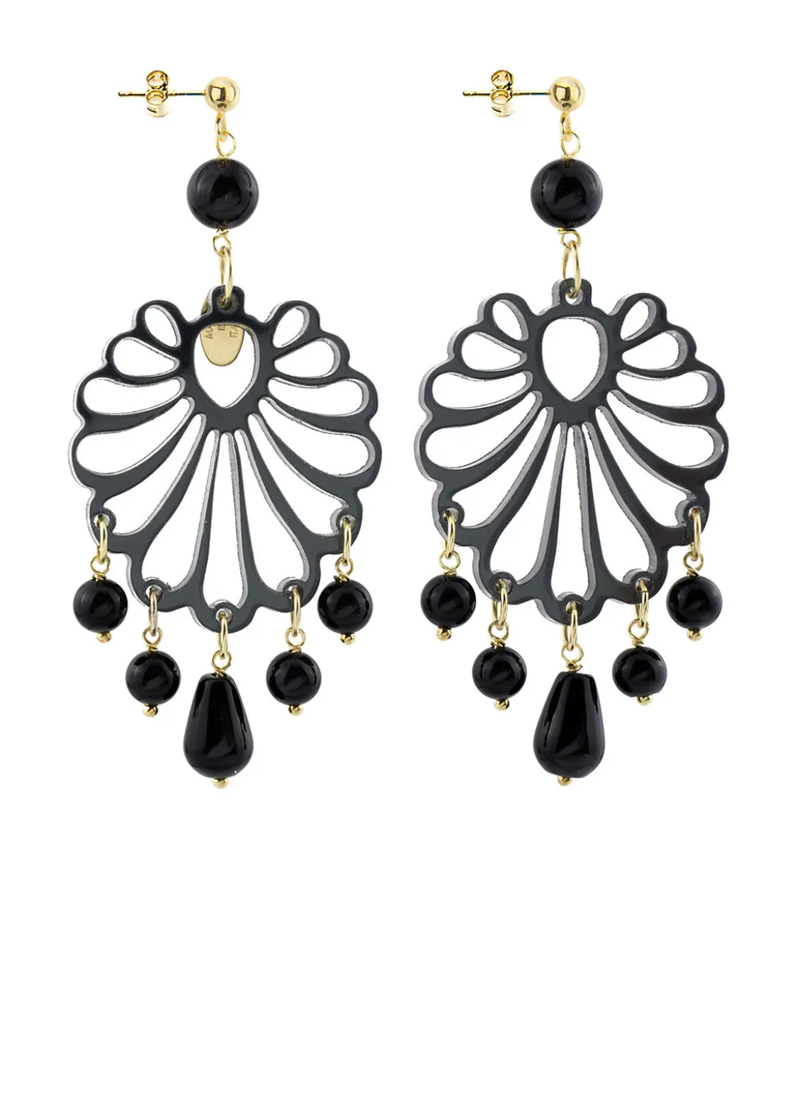 Orecchini Chandelier Conchiglia Plexi Nero
