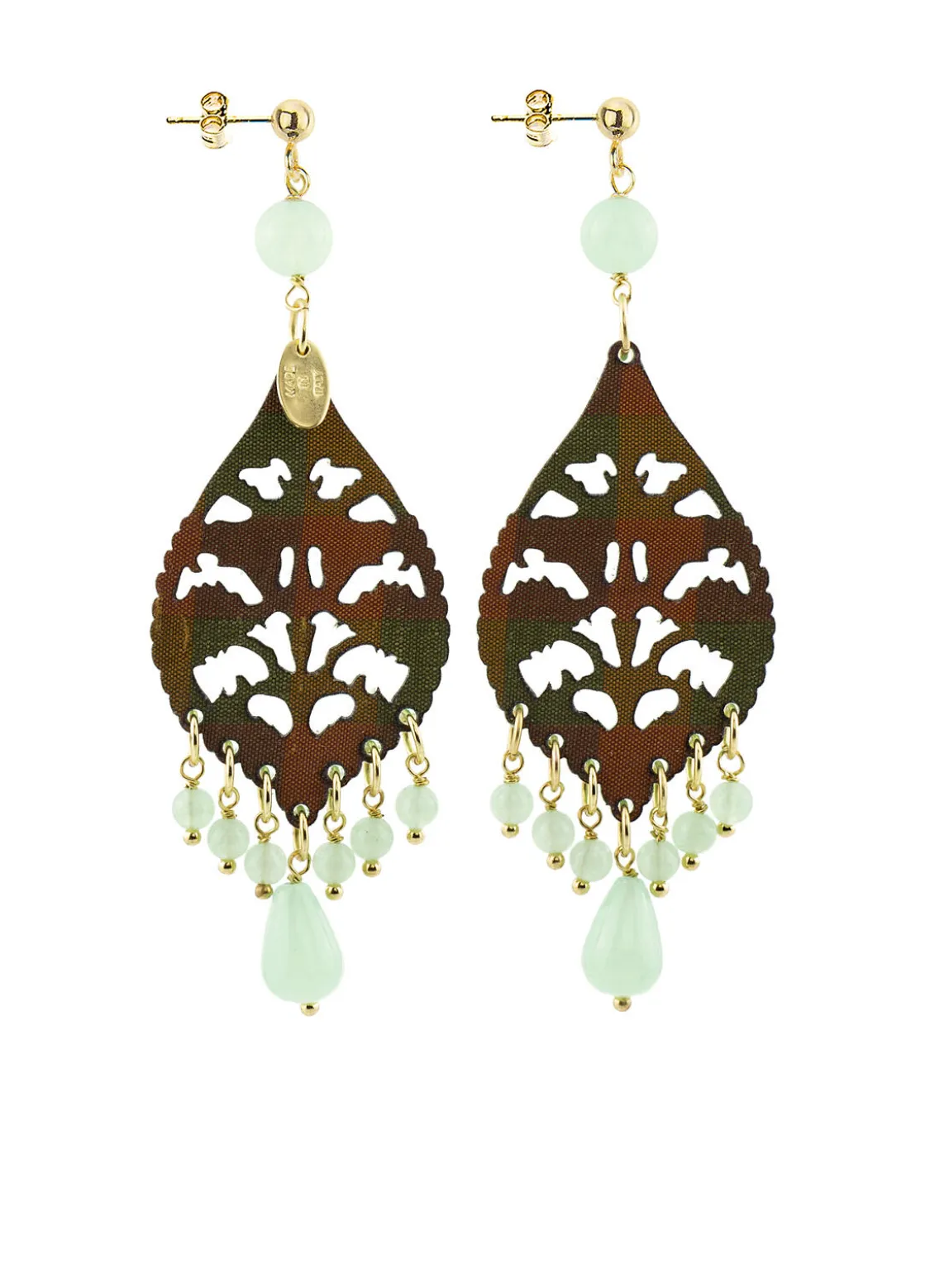 Orecchini Chandelier Goccia Lunga Plexi Verde Giada