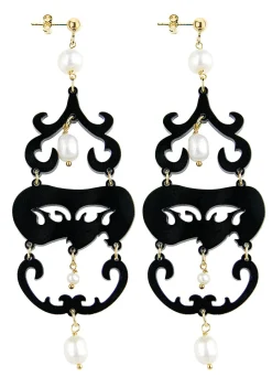 Orecchini Chandelier Lungo Plexi Nero