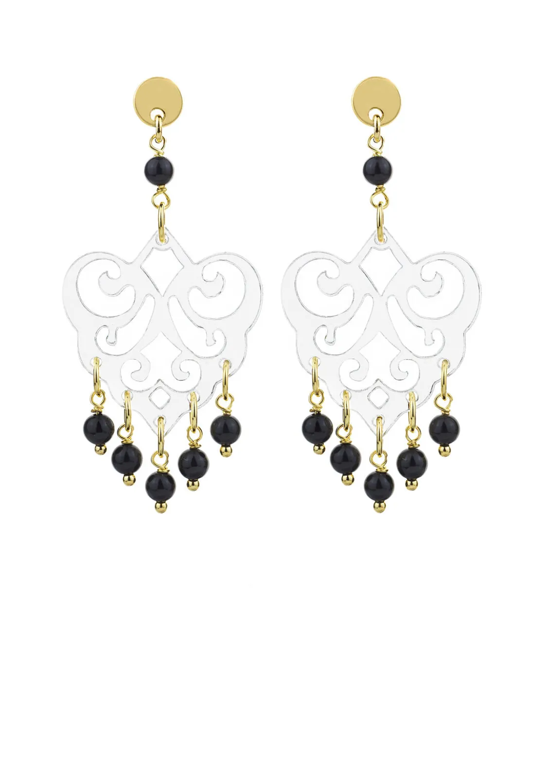Orecchini Chandelier Palma Plexi Trasparente Mini Nero