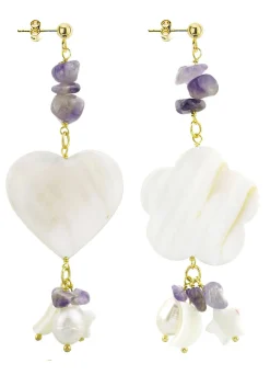 Orecchini Cuore E Fiore Madreperla Piccolo Viola