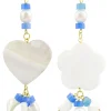 Orecchini Cuore E Fiore Madreperla Piccolo Azzurro