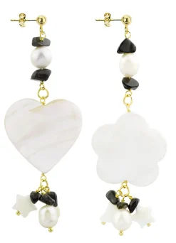 Orecchini Cuore E Fiore Madreperla Piccolo Nero