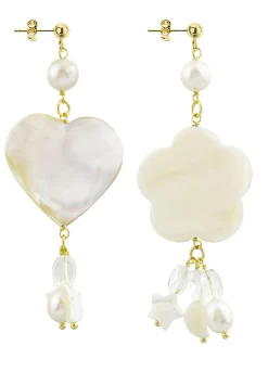 Orecchini Cuore E Fiore Madreperla Piccolo Perla