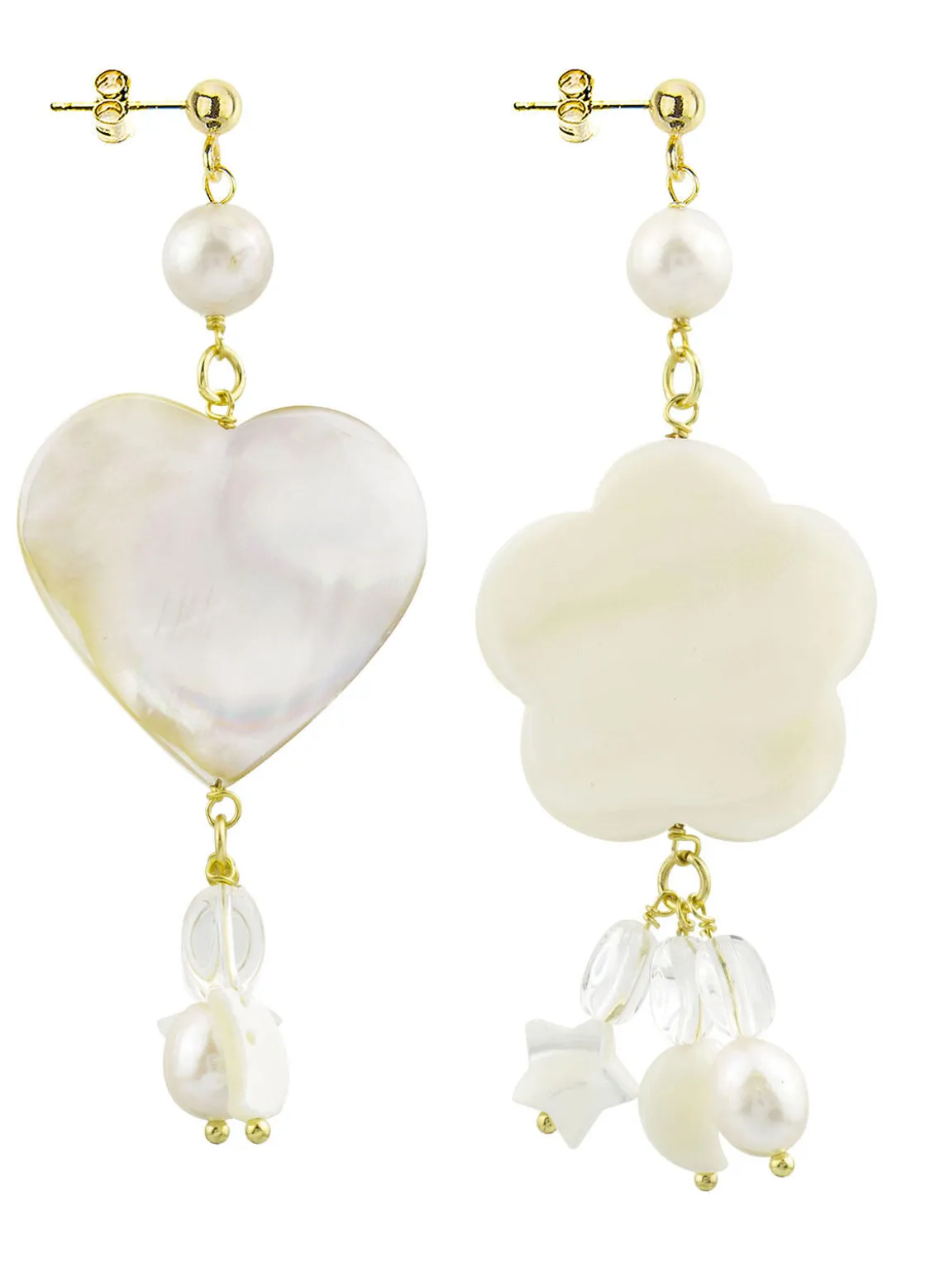 Orecchini Cuore E Fiore Madreperla Piccolo Perla