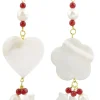 Orecchini Cuore E Fiore Madreperla Piccolo Rubino