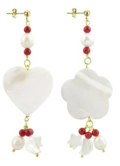 Orecchini Cuore E Fiore Madreperla Piccolo Rubino
