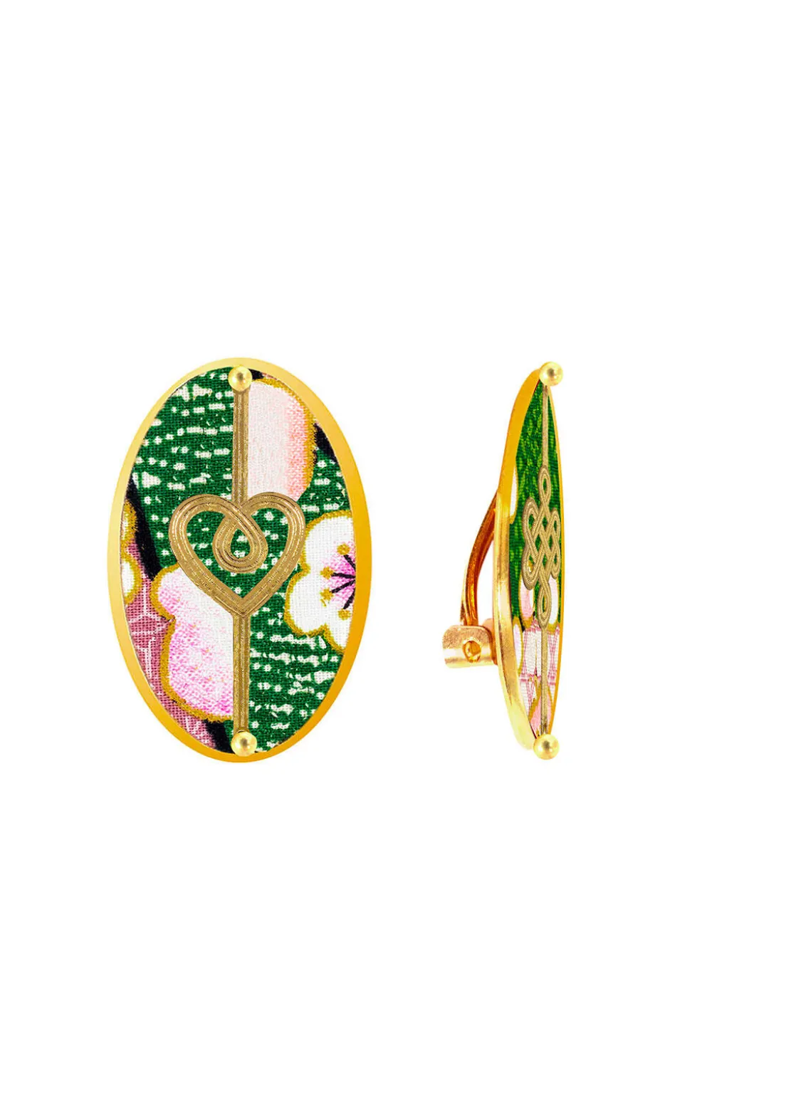 Orecchini Cuore E Infinito Clips Ovale Verde