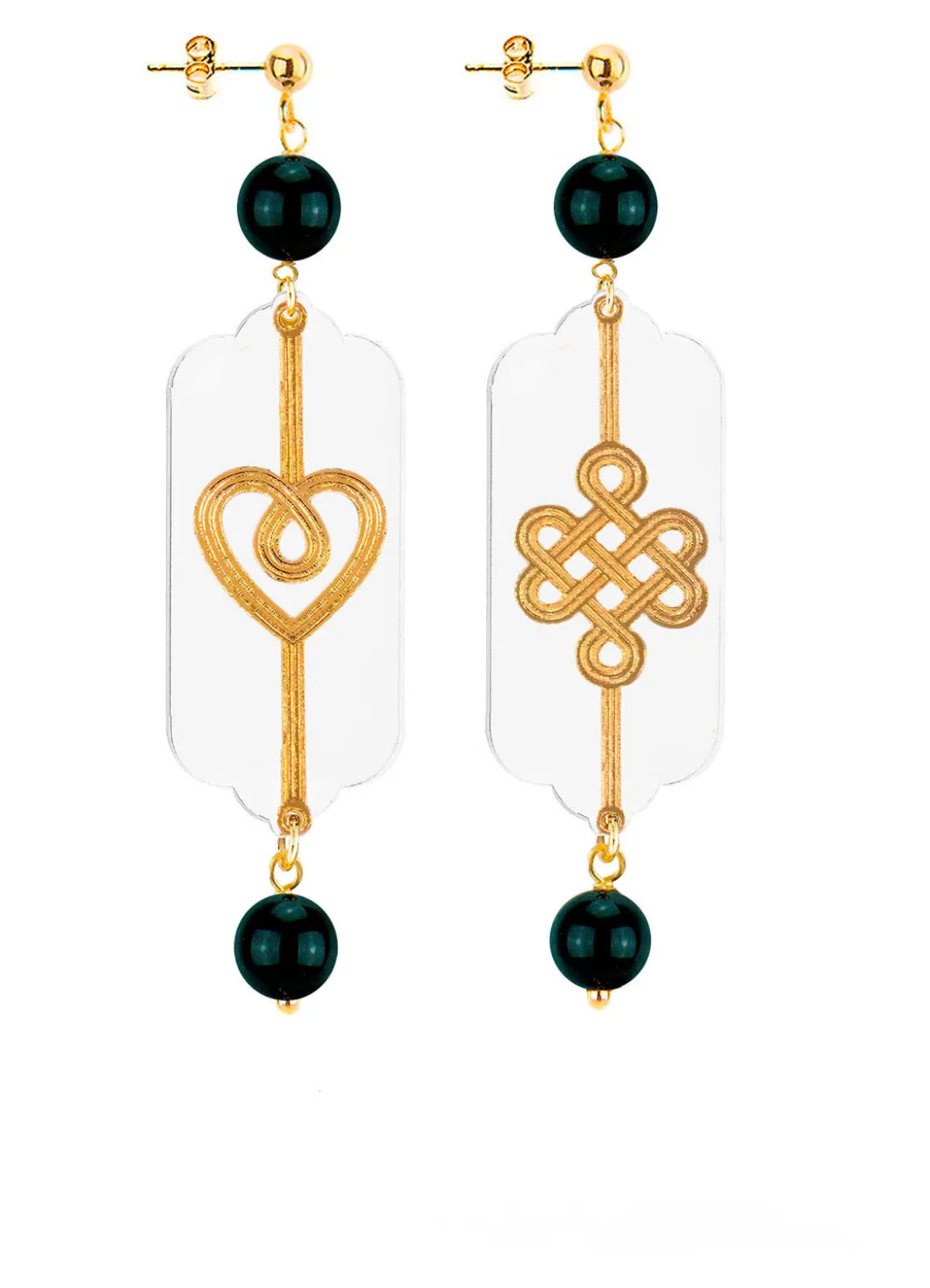 Orecchini Cuore E Infinito Mini Plexi Trasparente Nero