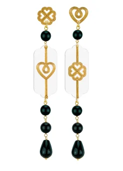 Orecchini Cuore E Quadrifoglio Plexi Traspa Mini Lungo Nero