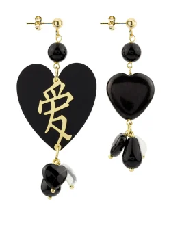 Orecchini Cuore Grande Plexi Nero