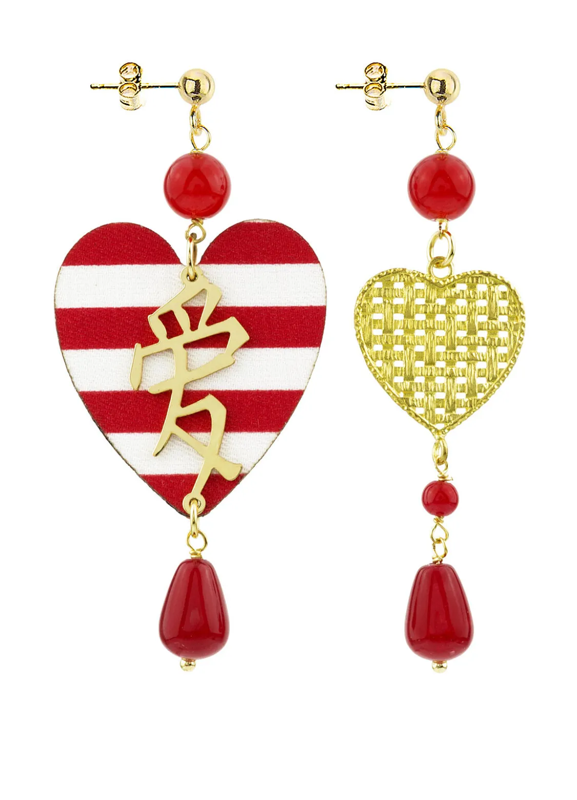 Orecchini Cuore Grande Righe Rubino