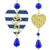 Orecchini Cuore Grande Righe Blu