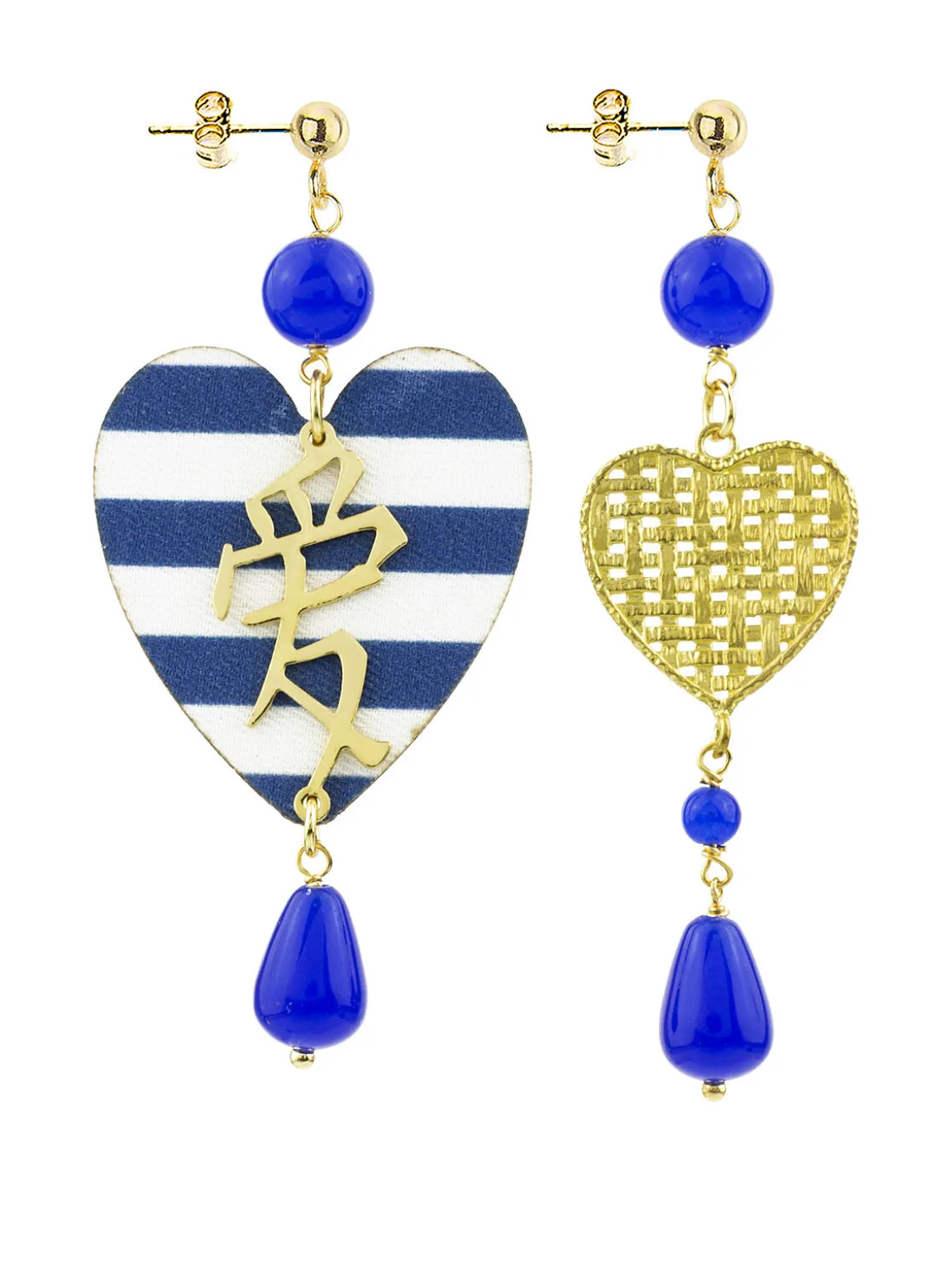 Orecchini Cuore Grande Righe Blu