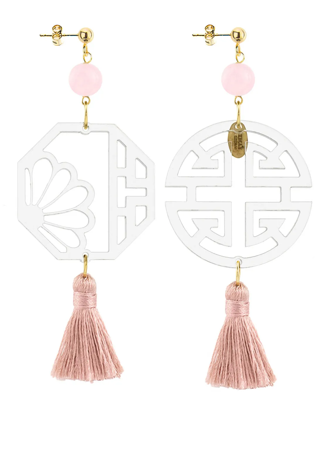 Orecchini Fu Plexi Trasparente Nappa Rosa